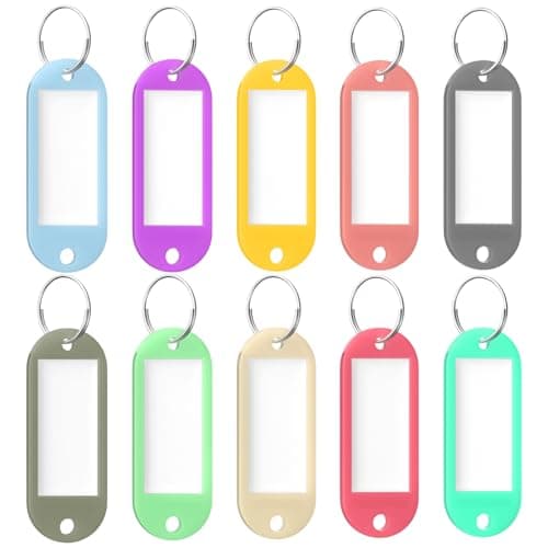 Image of Uniclife 10 Pcs Key Tags, 10 Color Key Tags with Labels, Key Labels for Keychain, Plastic Key Identifiers with Split Ring, Blank Key Ring Tags for House, Office & School, 5.5 x 2.1 cm