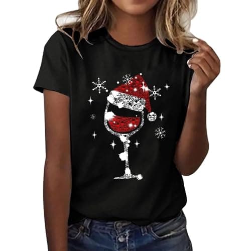 Image of Women's Short Sleeve Christmas Shirt Christmas Tree Reindeer Print Tshirt Ladies Causal Crewneck Tshirt Merry Ugly Shirts Women's Jumper Xmas Tree 3D Printed T Shirt Ladies Short Sleeve Black