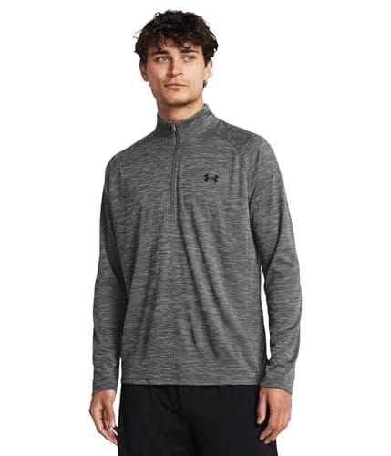Image of Under Armour Men's Tech Textured Half Zip Long Sleeve, (025) Castlerock / / Black, XL