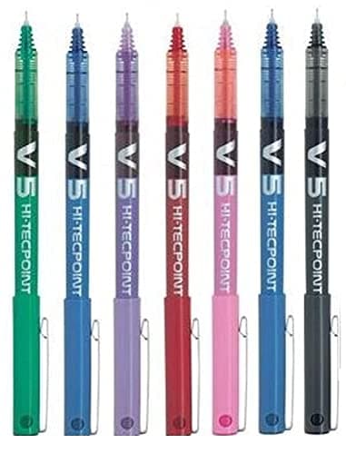 Image of Pilot BX V5 High Tech Rollerball Pen Assorted Colors 0.5mm Extra Fine Tip 0.3mm Line Width (7 Colors Black, Red, Blue, Green, Purple, Pink, Sky Blue)