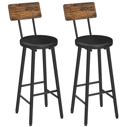 Image of HOOBRO Bar Stools Set of 2, PU Upholstered Bar Chairs with Backrest and Footrest, Counter Height Stools, Ergonomic Design, for Dining Room, Kitchen, Cafe, Rustic Brown and Black EBF97RBYP201