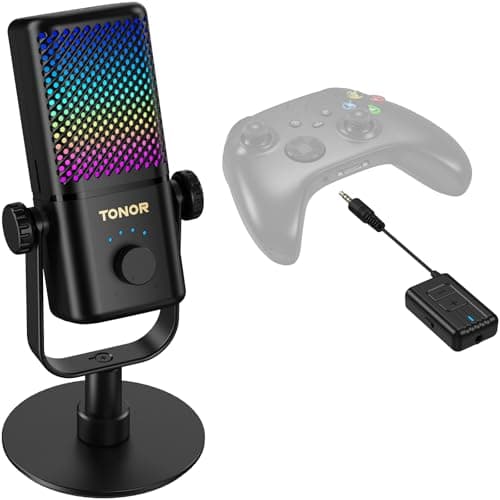 Image of TONOR Gaming Microphone Compatible with Xbox, RGB Condenser Streaming Mic, Low Noise, Gain Control, One Tap Mute, Compatible with Capture Card, 200 cm Cable, Desktop Stand, Black, TCX3 Flow
