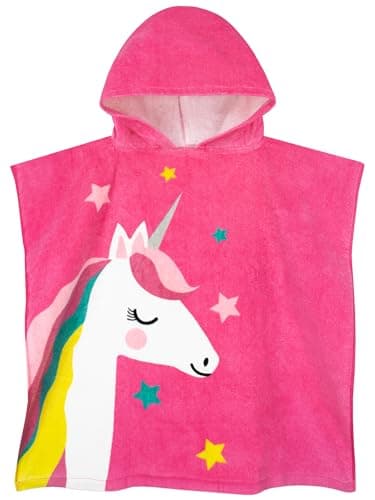 Image of Harry Bear Unicorn Towel, Cotton Kids Towel Poncho, Hooded Girls Bath Towels, Swimming Towels, One Size, Pink