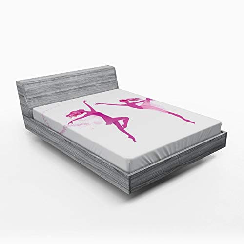 Image of ABAKUHAUS Ballet Fitted Sheet, Ballerina Fairies Dancing, Soft Decorative Fabric Bedding All-round Elastic Pocket, 120 x 190 cm, Pink Rose White