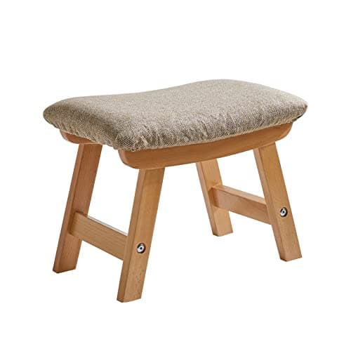 Image of Aibiju Wooden Footstool, Foot Stool Ottoman Pouffe Padded Chair Stool with Removable Cover 4 Beech Legs Suitable for Bedroom, Living Room and Kitchen, (Natural leg + Beige cushion), YDEU-1358