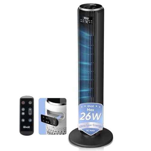 Image of Levoit 20dB Silent Tower Fan, 5.5W-26W Energy Saving Fan for Bedroom & Home, Powerful Cooling with DC Motor, 4 Modes 12 Speeds, Advanced Sleep Mode, 90° Oscillation, Remote Control, 12H Timer, Black