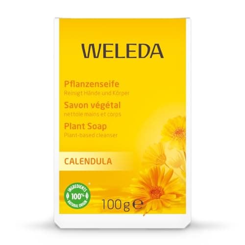 Image of Weleda Soap with Calendula, Natural Soap, Sensitive Skin, For Women & Men, Dermatologically Tested, 100% Certified Natural, Organic, Vegan, 100g