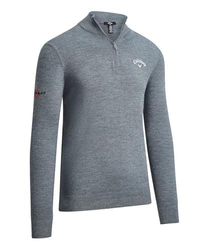 Image of Callaway - Golf Tops for Men, Long Sleeve Thermal Sweater, with 1/4 Zip, Merino Wool Blend (Steel Heather Grey)