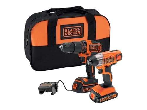 Image of BLACK+DECKER 18 V Cordless Combi Drill Power Tool with Impact Drill Driver, Storage Tool Bag, 2 x 1.5 Ah Lithium-Ion Batteries, BCK25S2S-GB