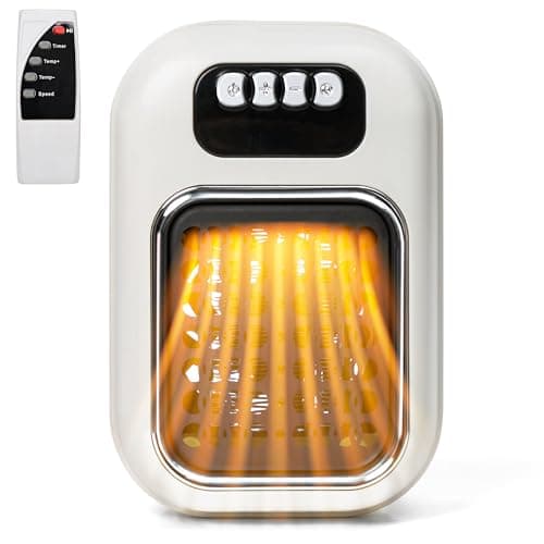 Image of TirEurt Plug in Heater 600w Remote Wall Outlet Space PTC Ceramic Heater 1-12H Timer and LED Display Adjustable Thermostat for Bedroom Office Kitchen Auto Shut Off,White