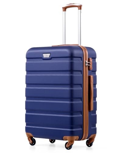 Image of COOLIFE 28 Inch Large Suitcase for Checked Luggage, Business Trip, ABS+PC, Lightweight Hard Shell Luggage with 360°Rubber Spinner Wheels, YKK Zipper, Telescopic Handle, TSA Lock, Blue/Brown