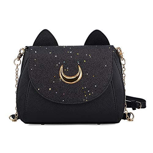 Image of LIAOLI Sailor Moon Women Handbags Cat Halloween Gothic Crossbody Shoulder Bag Black Sequin Large Purse Gift