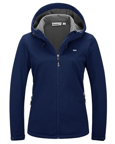 Image of 33,000ft Women's Softshell Jacket Ladies Waterproof Jacket Fleece Lined Warm Jacket Hooded Outdoor Windproof Sports Jacket Lightweight Functional Jacket Cycling Jacket Navy Blue 12