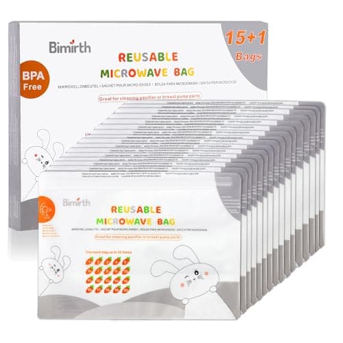 Image of Bimirth Microwave Steriliser Bags, Steam Steriliser Bags, Pack of 16 Reusable, Cleaning Baby Bottles, Pacifier, Teethers & Training Cups, 20 Uses Per Bag, Only 3 Minutes, Marking System, Chemical Free