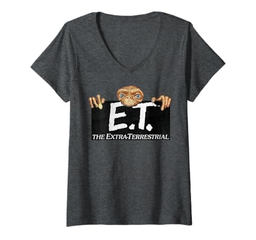 Image of Womens E.T. Terrestrial Hanging On A Movie Logo V-Neck T-Shirt