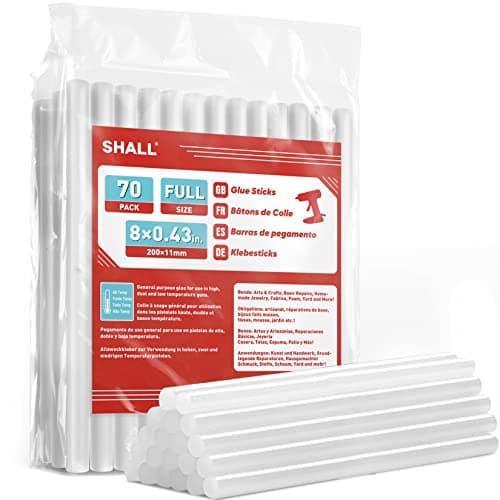 Image of SHALL Full Size Hot Glue Sticks, 0.43” Dia x 8” Long(11mm x 200 mm)70-Pack Clear Hot Melt Glue Gun Sticks for All-Temp Glue Guns, Multipurpose DIY Art, Craft Sealing, Restoration, Holiday Decorationn