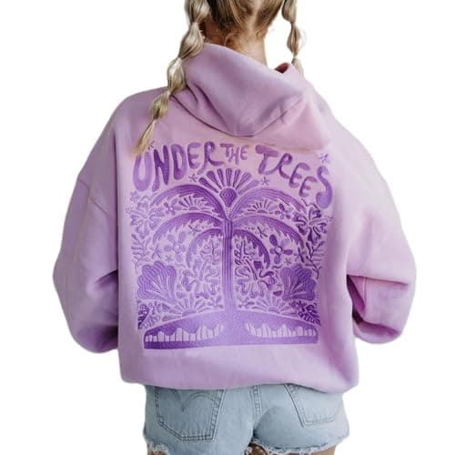 Image of FeMereina Graphic Hoodies For Teen Girl Women Y2k Long Sleeve Oversized Floral Sweatshirt Flower Cute Preppy Sweater Clothes (Purple, S)