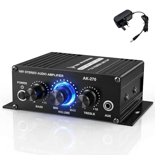 Image of Mini Stereo Amplifier, 2.0 Channel Home Audio Amp Power Hi-Fi Class for Passive Speaker PC TV Phone Car Vehicle RCA AUX Input Bass Treble Control Digital Music 12V 3A Power Supply Included