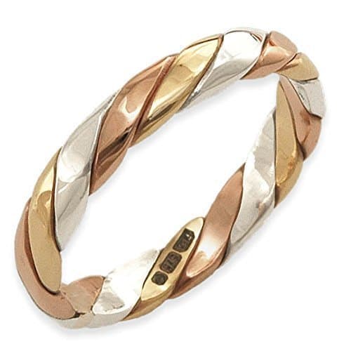 Image of 9ct Yellow, White, Rose Gold Tri Colour Twisted Stacker Band Ring