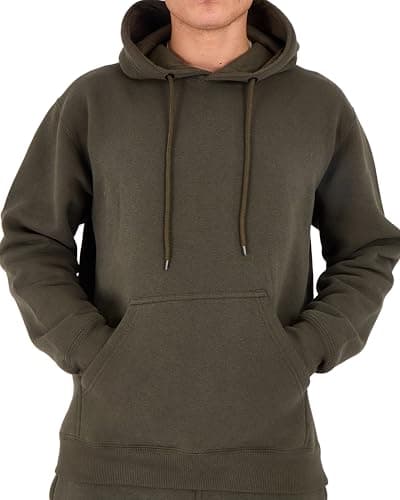 Image of LABEL APPAREL Mens Pullover Hoodie 300GSM Sweatshirt Plain Hoody Work Hooded Jumper Ribbed Cuff Long Sleeve Pull Over Heavy Blended Top Premium Adult Unisex, Olive, L