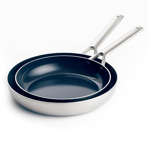 Image of Blue Diamond Cookware Triple Steel Stainless Steel Diamond Reinforced Ceramic Nonstick 2-Piece Frying Pan Skillet Set, 24 cm and 26 cm, Tri-Ply, PFAS-Free, Multi Clad, Induction, Oven Safe, Silver