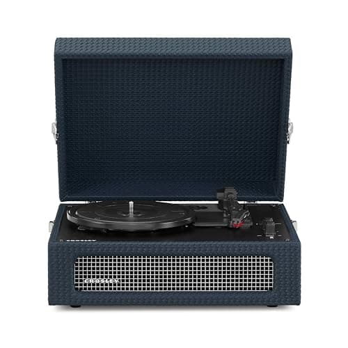 Image of Crosley Voyager Portable Turntable - Bluetooth Record Player, 3-Speed Suitcase Vinyl Player, Home Turntables for Vinyl Records, Built in Stereo Speakers & Bluetooth Receiver, AUX Input, Navy Blue