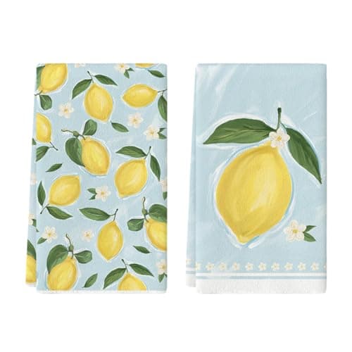 Image of Artoid Mode Watercolor Lemon Flower Summer Kitchen Towels Dish Towels, 42x65 cm Seasonal Spring Decoration Hand Towels Set of 2