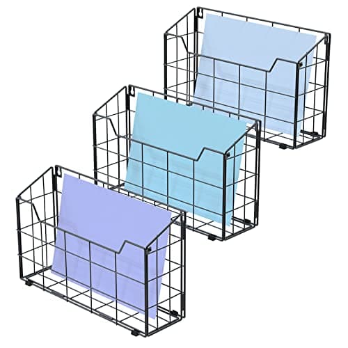 Image of Univivi Large Wall Magazine Rack, Hanging Wall File Holder Wall Mounted Magazine File Holder & Desktop File Organiser for Home, Office and Work Easy Organising, 3 Pack-Black