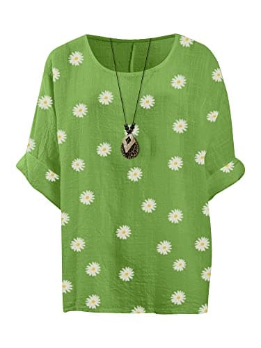Image of Love My Fashions® Women’s Summer Tops Casual Tunic Top for Women’s 3/4 Sleeve T-Shirt Ladies Floral Daisy Printed Loose Fit Top Blouse & Tee Shirts Apple Green