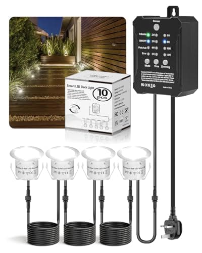 Image of HIBOITEC 10PCS Dimmable Decking Lights with Dusk to Dawn and Timer, IP67 Waterproof LED Deck Lights with Low Voltage Smart Transformer for Kitchen Plinth Lights, Patio, Stair, Driveway(Cool White)