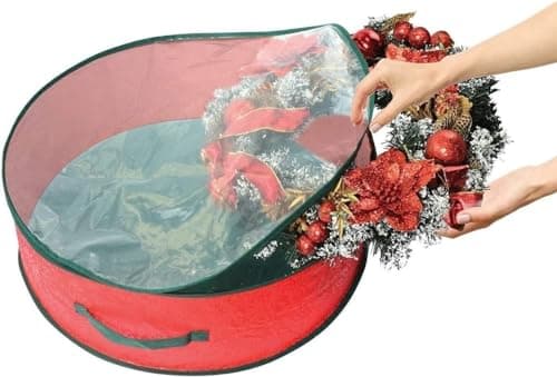 Image of SKYTE® Christmas Storage Bags & Boxes Decoration Wreath Wrapping Paper Lights Storage Xmas Tree Christmas Accessories Tearproof (Small Wreath Storage Case)