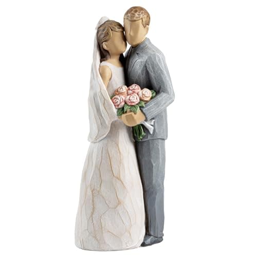 Image of ShineOnAngel Wedding Bride and Groom Statue, Sweet Love Promise Hugging Couple Statue, Wedding and Valentine's Day Gift, Hand Painted Sculpture, Gift for Husband Wife Boyfriend Girlfriend