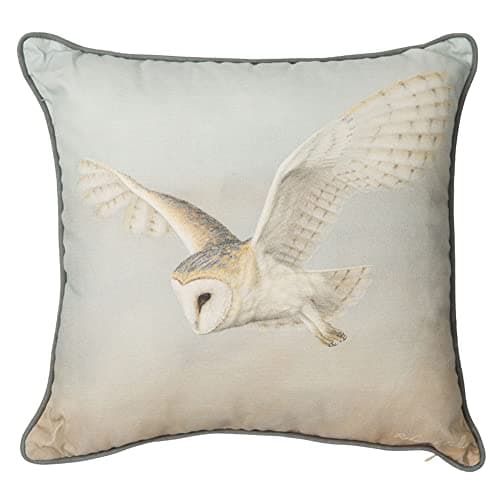 Image of Robert E Fuller Barn Owl Cushion Cover with Hollow Fibre Cushion Pad – Anti-Allergy, Luxury Cotton Linen Mix, 45cm x 43cm, Wildlife Gift