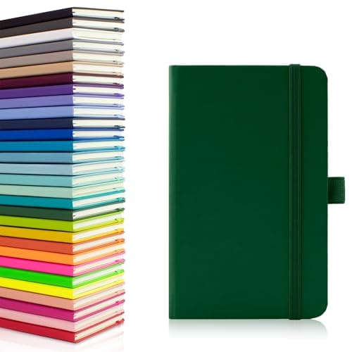 Image of Notes London Eco A6 Notebook with Lined Pages, Pen Loop, Ribbon, Date Marks and Paper Pocket, Pocket Hardback Journal, Note, sustainably sourced paper (Green)