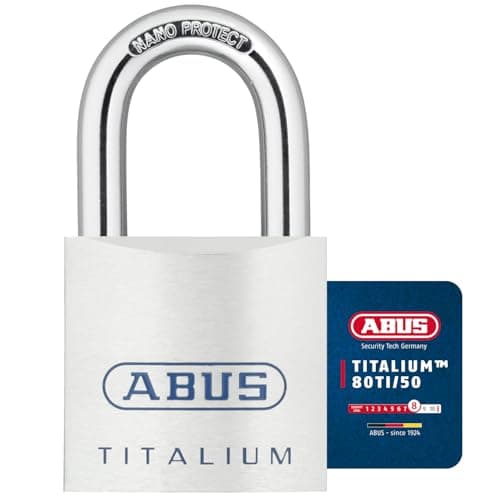 Image of ABUS Titalium Padlock 80TI/50 - Cellar Lock with Lightweight, Solid Lock Body Made of Special Aluminium - ABUS Security Level 8 - Silver