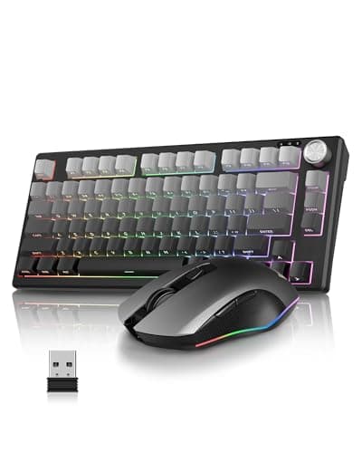 Image of RedThunder K75 75% Wireless Membrane Keyboard and Mouse,3-Mode 2.4G/BT/USB-C,US Layout Side-Engraved,Volume Knob,TKL Ultra Compact Design,Optical Gaming Mouse with 4800DPI for PC Mac (Gradient Gray)