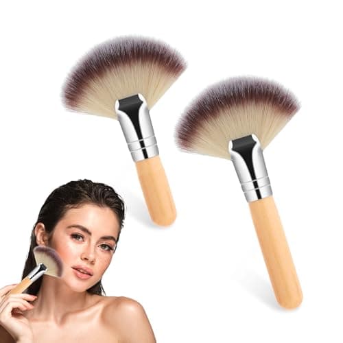 Image of Small Fan Brush, 2 PCS Fluffy Facial Brush Cosmetic Tools Esthetician Supplies Face Applicator for Women Girls Esthetician Makeup Face Cleaning Painting Watercolor Canvas (brown)