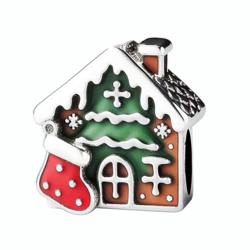 Image of KunBead Gingerbread House Christmas Tree Stocking Snowflake Enamel Bead Charms Compatible with Pandora Bracelet for Women
