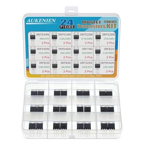 Image of AUKENIEN Mosfet Transistor Kit 12 Values 24pcs IRFZ44N IRF510N IRF520N IRF530N IRF540N IRF640N IRF740 IRF820 IRF830 IRF840IRF3205IRF9540N TO-220 IRF Mosfet Power Transistors