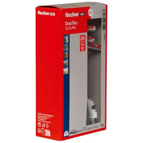 Image of FISCHER DuoTec 10 S PH LD, 10 x Toggle-Plug + 10 x Panhead Screw 5 x 70: High-Load Toggle-Plug for Plasterboard, Gypsum Fibreboard, Wood, Steel & Plastic Panels, 10 Pieces