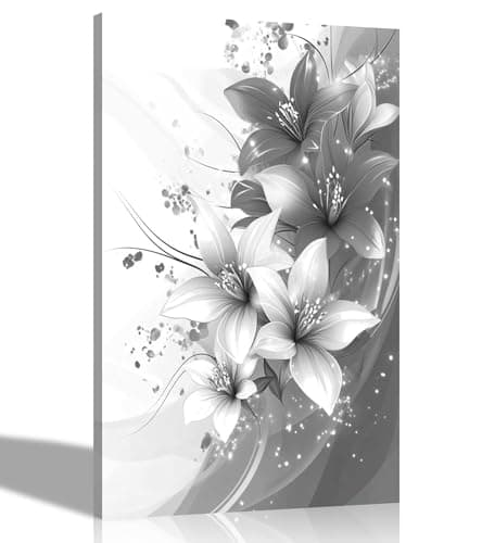 Image of Artley Prints - Black and White Lily Flower Blossom Canvas Wall Art Pictures for Living Room Conservatory Hallway Prints to Hang 40 x 30cm (16 x 12 inches) A3