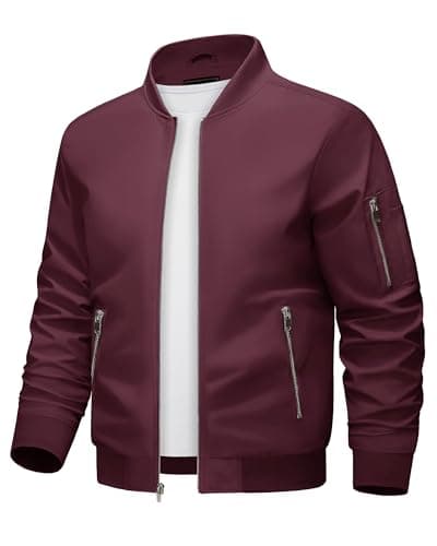 Image of KEFITEVD Mens Windbreaker Jacket Thin Lightweight Track Jackets Spring Work Coats Wine Red, XL