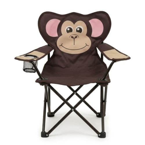 Image of Aafan Kids Folding Chair with Cup Holder 58x35x35CM, Portable Animal Design Seat Lightweight Camping Chair for Children, Indoor Outdoor Use Kids Cartoon Chair, Kids Picnic Chair (Monkey)