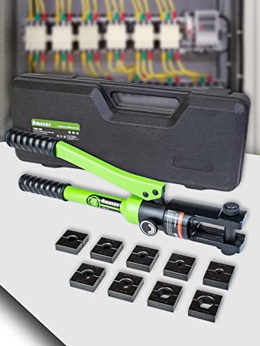 Image of AMZCNC Professional Hydraulic Crimping Tool with 12 Ton Output Pressure and 9 Standard US Dies (Crimps 8 AWG to 4/0 AWG)