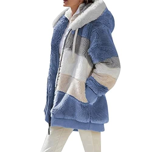 Image of Dawwoti Women Thermal Fleece Hoodie Warm Plush Jacket Zip Cardigan Winter Jumper Thick Coat Blue
