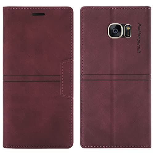 Image of OKZone Compatible With Samsung Galaxy S7 Case, PU Leather Book Wallet Case with Card Holder ShockProof Magnetic Cover Kickstand Folio Flip Case for Girls Women for Samsung S7 (Red)