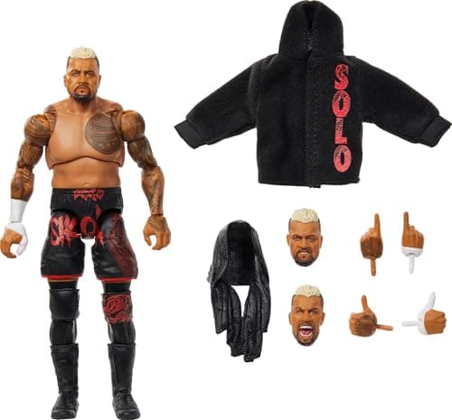 Image of Mattel WWE Ultimate Edition Action Figure & Accessories, 6-inch Solo Sikoa Collectible Set, Swappable Heads & Hands, 30 Articulation Points