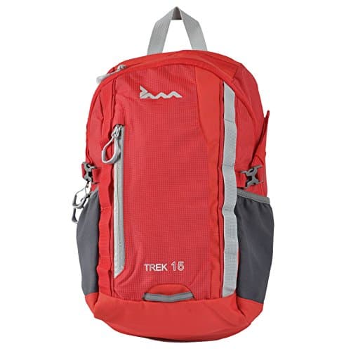 Image of JAM Trek Backpack Red Grey 25L Waterproof Comfortable Rucksack with Thick Padded Back Panel and Secure iPad Pocket Ideal For College Hiking Festival Camping Travel Lightweight Strong Chest Strap