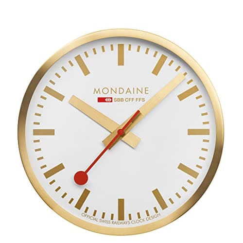 Image of Mondaine Wall Clock A990. Clock. Official Swiss Railways. Dust Resistant, gold, 25 cm, Industrial