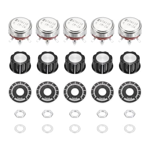 Image of sourcing map 5 Set WTH118 1M Potentiometer Kit, Single Turn Rotary Carbon Variable Potentiometers with Knobs Nuts Washers Dials for DIY Electronics Audio Equipment